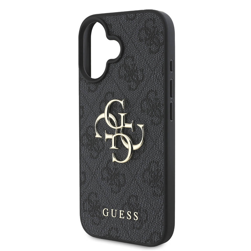 Apple iPhone 16 Plus Kılıf Guess Orjinal Lisanslı PU Deri 4G Desenli Metal Büyük 4G ve Yazı Logolu Kapak Kahverengi