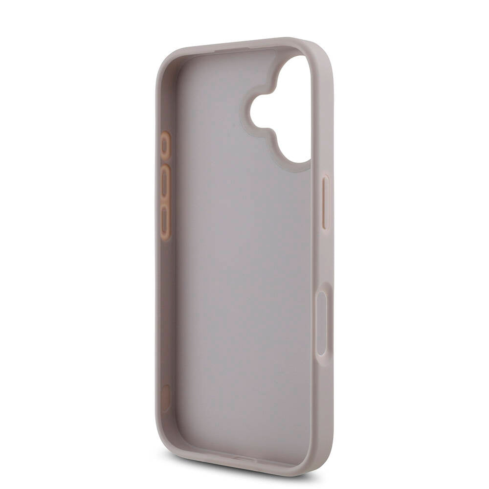 Apple iPhone 16 Plus Kılıf Guess Orjinal Lisanslı PU Deri 4G Desenli Metal Büyük 4G ve Yazı Logolu Kapak Pembe