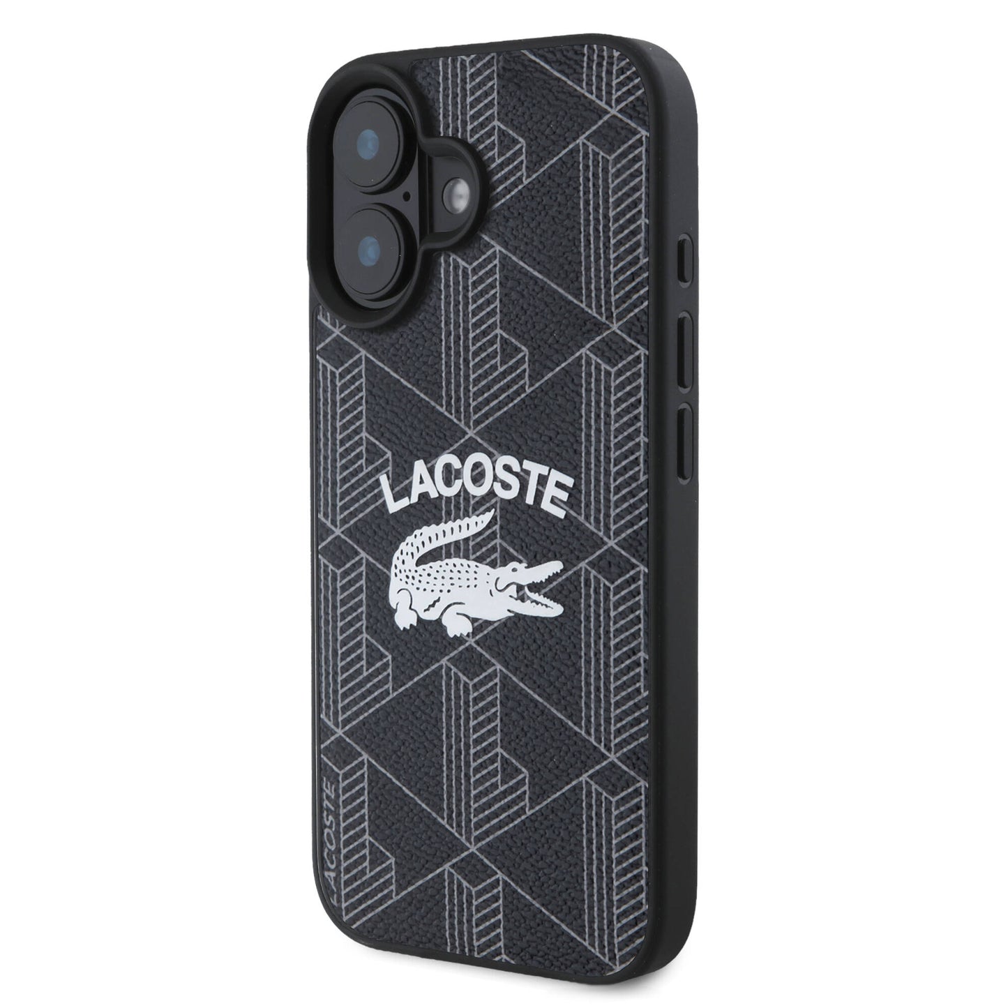 Apple iPhone 16 Plus Kılıf Lacoste Orjinal Lisanslı M-safe Şarj Özellikli Mono Vintage Logo Kapak Siyah