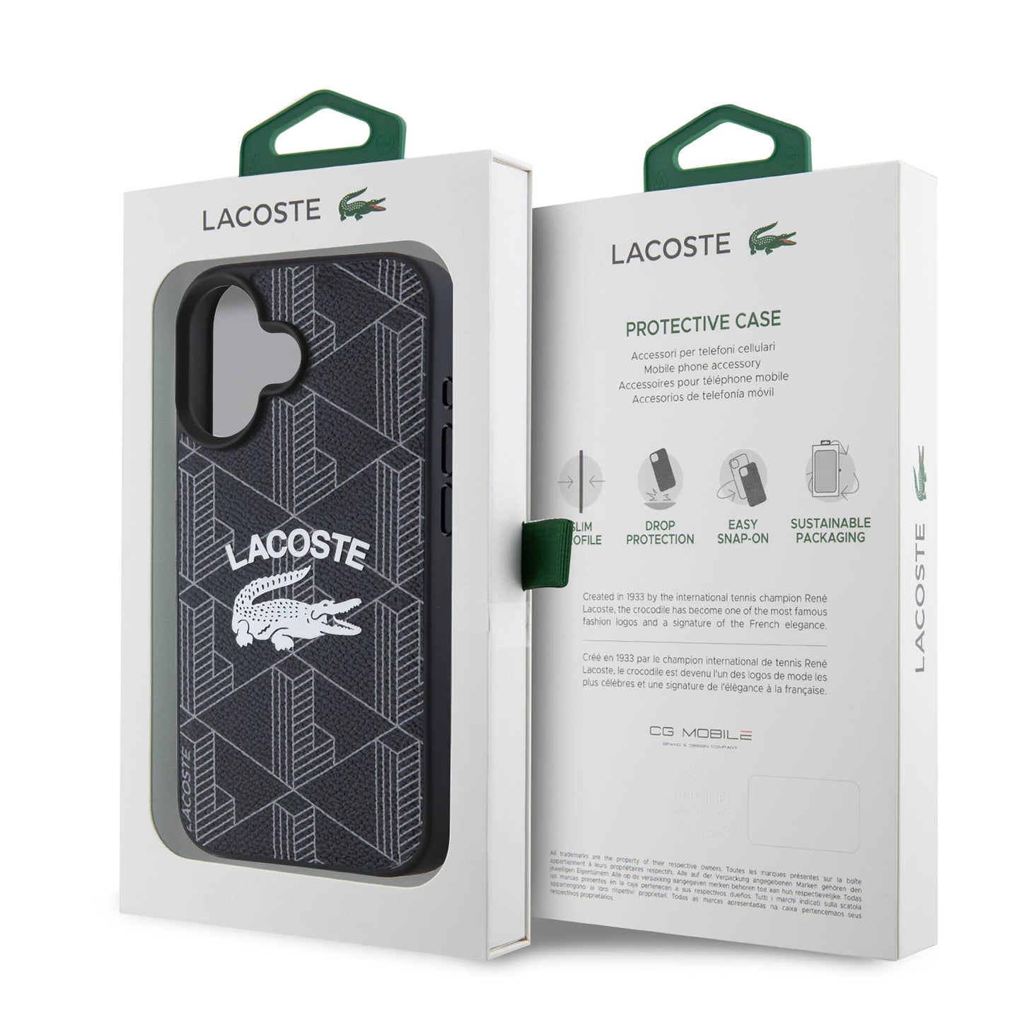 Apple iPhone 16 Plus Kılıf Lacoste Orjinal Lisanslı M-safe Şarj Özellikli Mono Vintage Logo Kapak Siyah