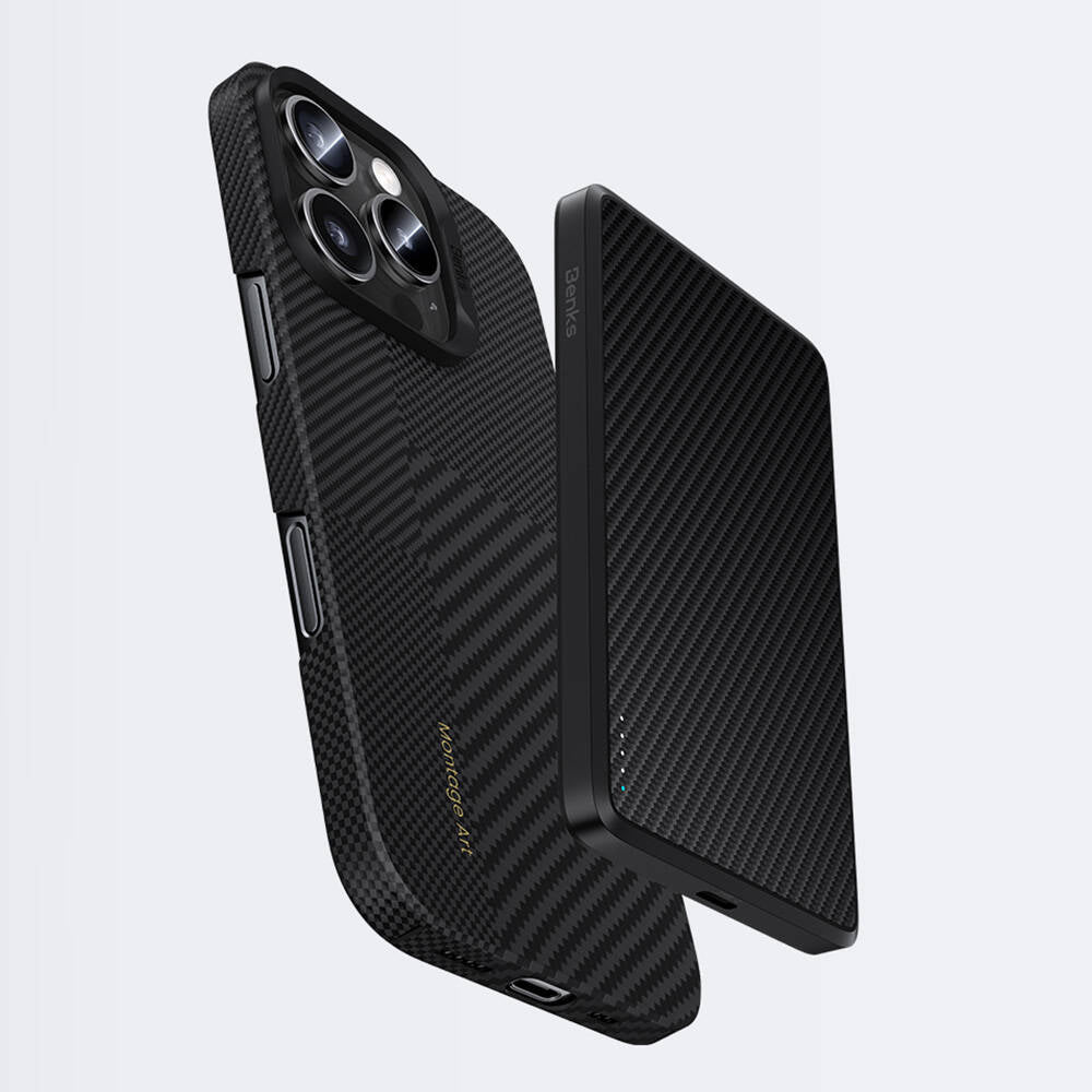 Apple iPhone 16 Plus Kılıf M-safe Şarj Özellikli Karbon Fiber Benks Montage ArmorAir Kevlar Kapak Siyah
