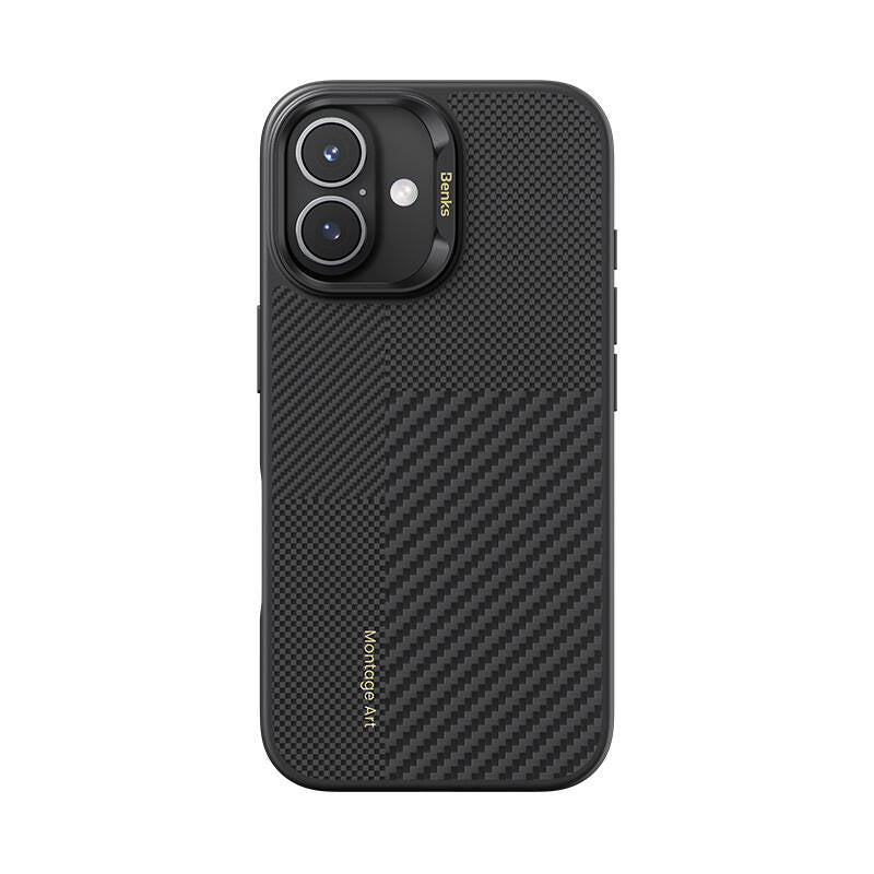 Apple iPhone 16 Plus Kılıf M-safe Şarj Özellikli Karbon Fiber Benks Montage Hybrid ArmorPro Kevlar Kapak