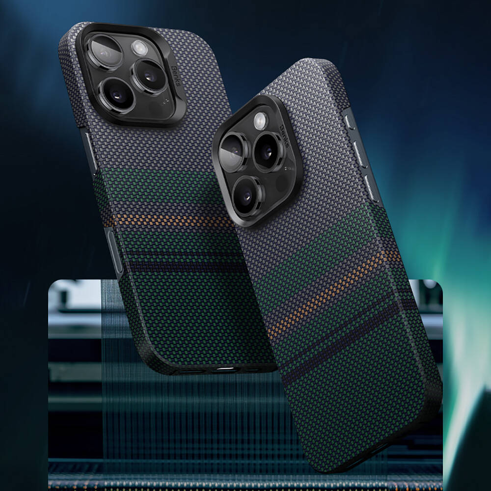 Apple iPhone 16 Plus Kılıf M-safe Şarj Özellikli Karbon Fiber Tasarımlı Benks Aurora ArmorAir Kevlar Kapak Siyah