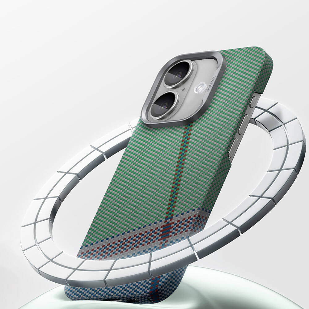 Apple iPhone 16 Plus Kılıf M-safe Şarj Özellikli Karbon Fiber Tasarımlı Benks Passion Green ArmorAir Kevlar Kapak Yeşil