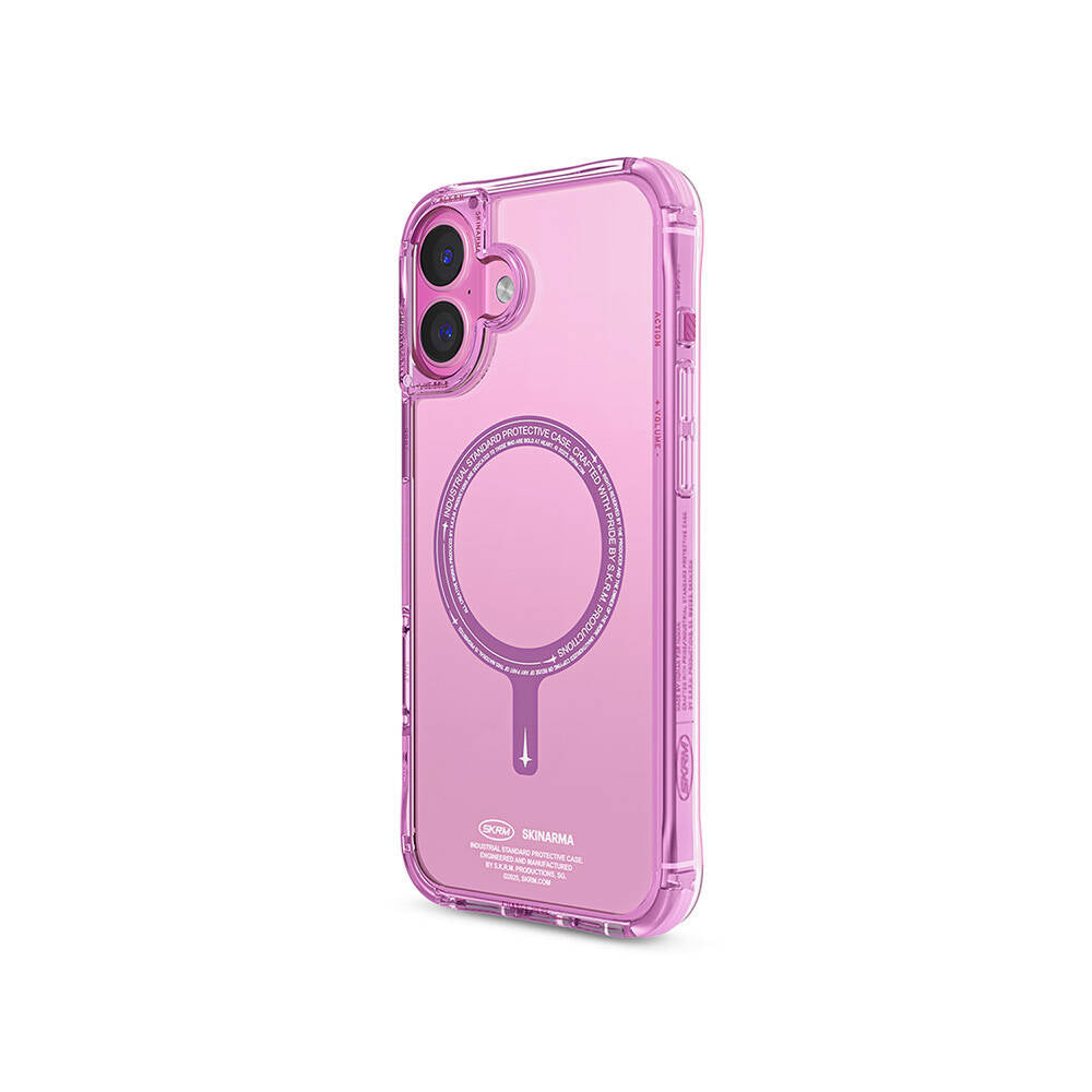 Apple iPhone 16 Plus Kılıf M-safe Şarj Özellikli Şeffaf Airbag Tasarımlı Skinarma Saido Kapak Pembe
