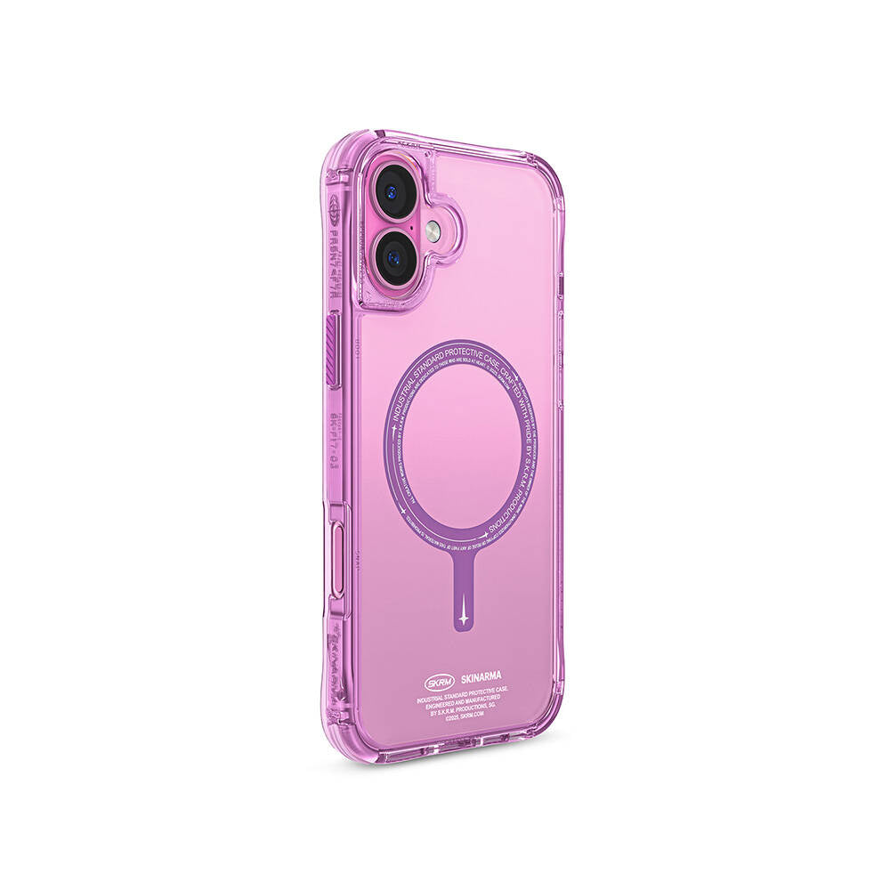 Apple iPhone 16 Plus Kılıf M-safe Şarj Özellikli Şeffaf Airbag Tasarımlı Skinarma Saido Kapak Pembe