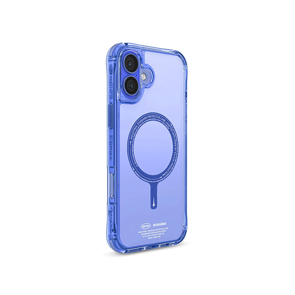 Apple iPhone 16 Plus Kılıf M-safe Şarj Özellikli Şeffaf Airbag Tasarımlı Skinarma Saido Kapak Mavi