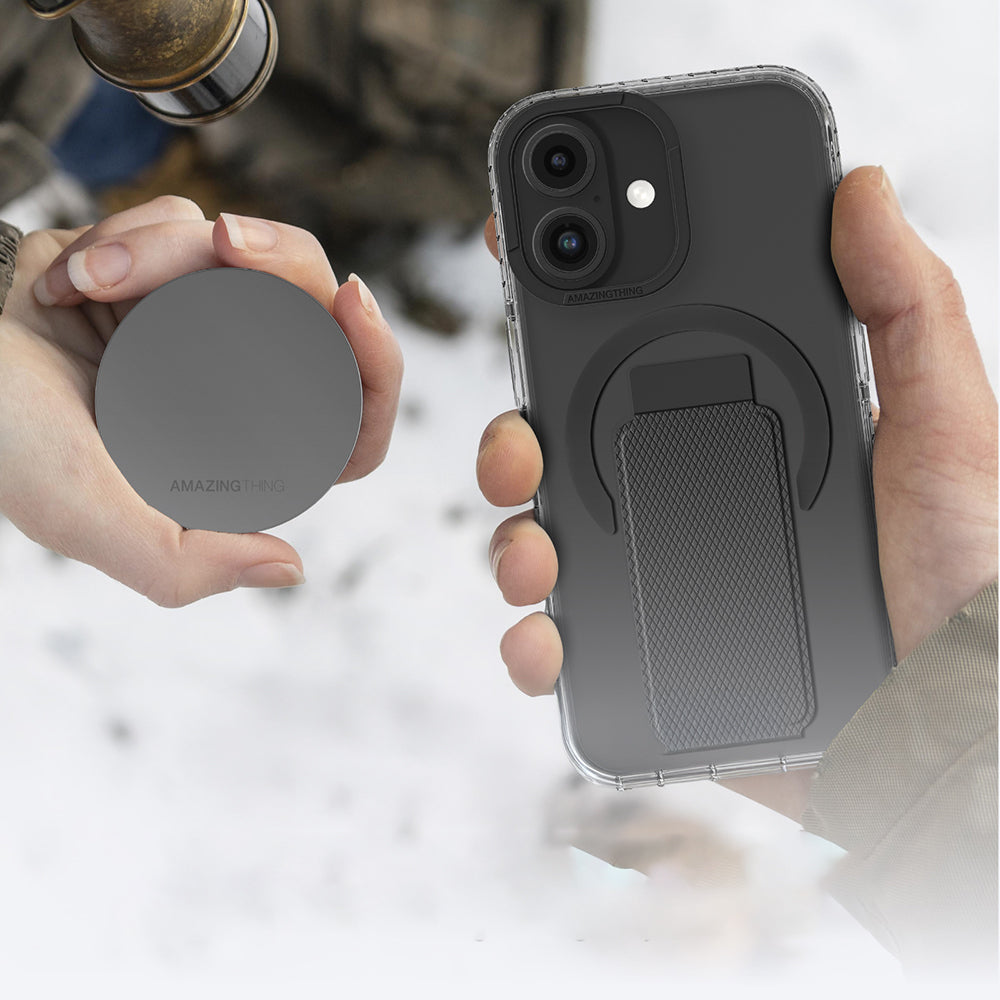 Apple iPhone 16 Plus Kılıf M-safe Şarj Özellikli Standlı Amazingthing Titan Pro Plus Kapak Siyah