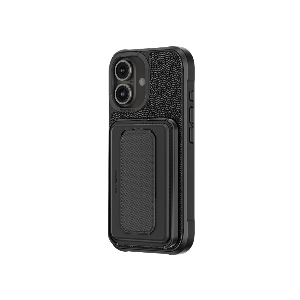 Apple iPhone 16 Plus Kılıf M-safe Şarj Özellikli Standlı Kartlıklı Set Amazinghing Glamour Luxe Serisi Kapak Siyah