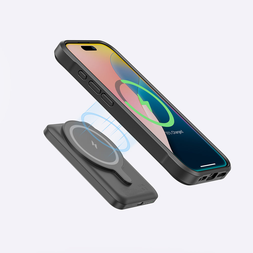 Apple iPhone 16 Plus Kılıf M-safe Şarj Özellikli Standlı Kartlıklı Set Amazinghing Glamour Luxe Serisi Kapak Siyah