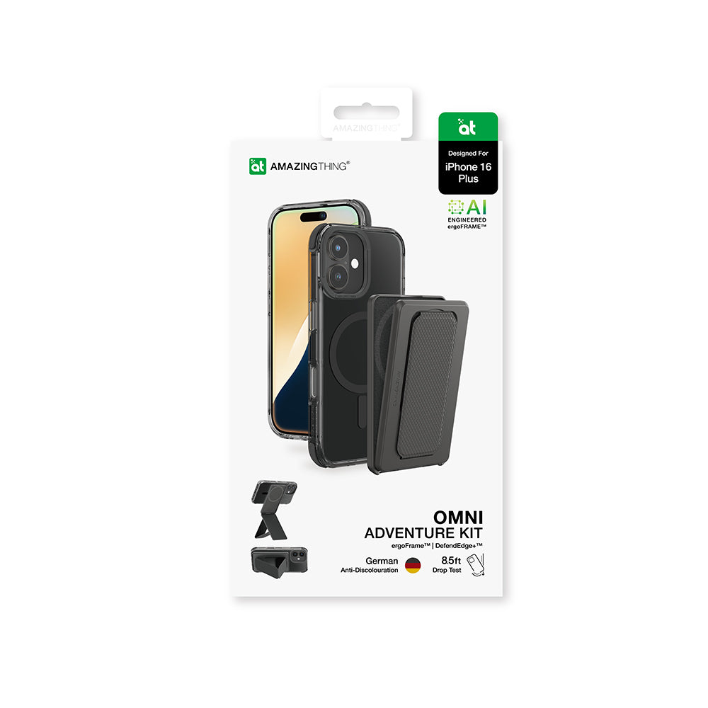 Apple iPhone 16 Plus Kılıf M-safe Şarj Özellikli Standlı Set Amazingthing Omni Adventure Serisi Kapak Siyah