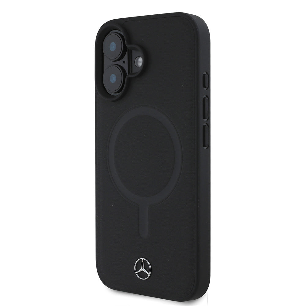 Apple iPhone 16 Plus Kılıf Mercedes Benz M-safe Şarj Özellikli Yumuşak Deri Orjinal Lisanslı Kapak Siyah