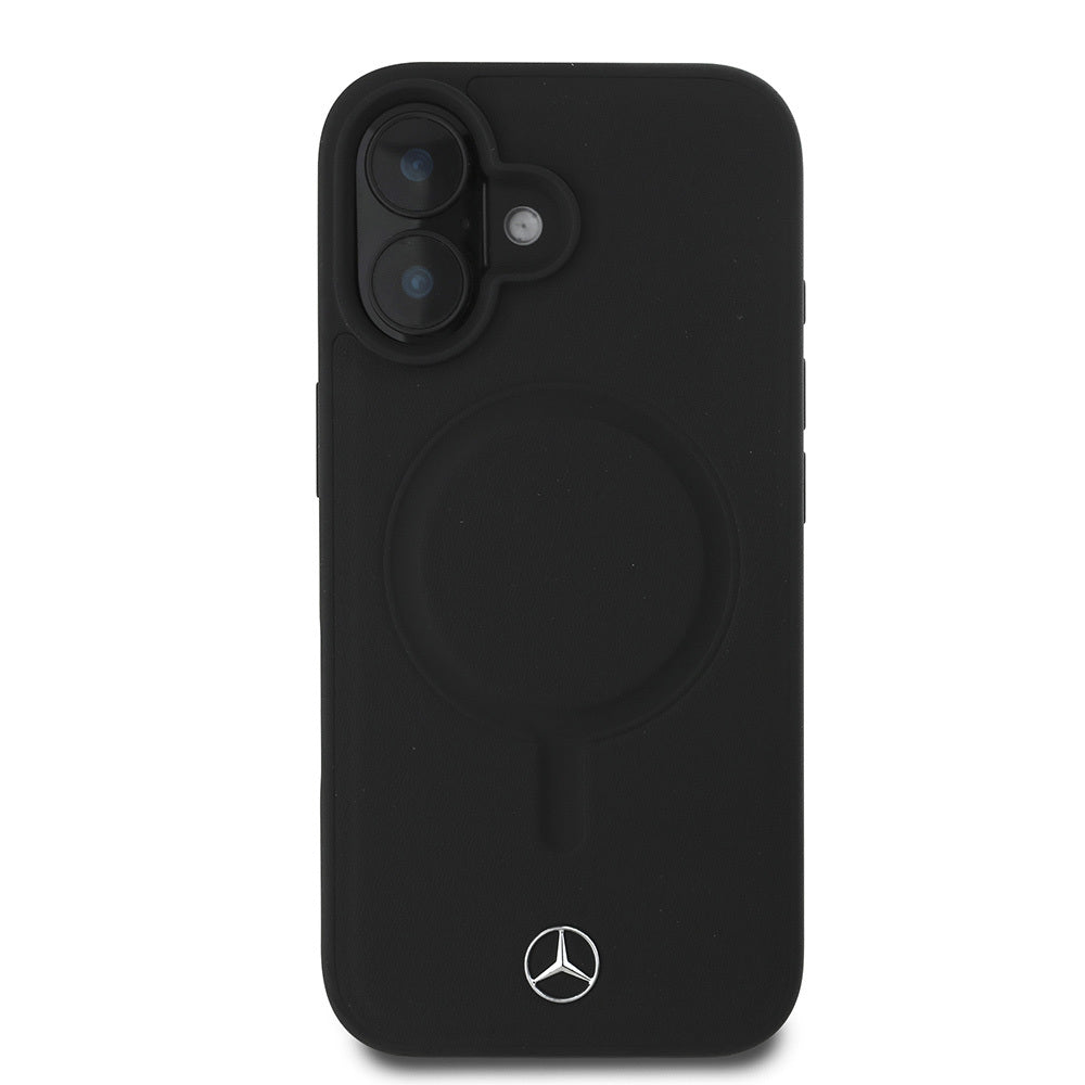 Apple iPhone 16 Plus Kılıf Mercedes Benz M-safe Şarj Özellikli Yumuşak Deri Orjinal Lisanslı Kapak Siyah