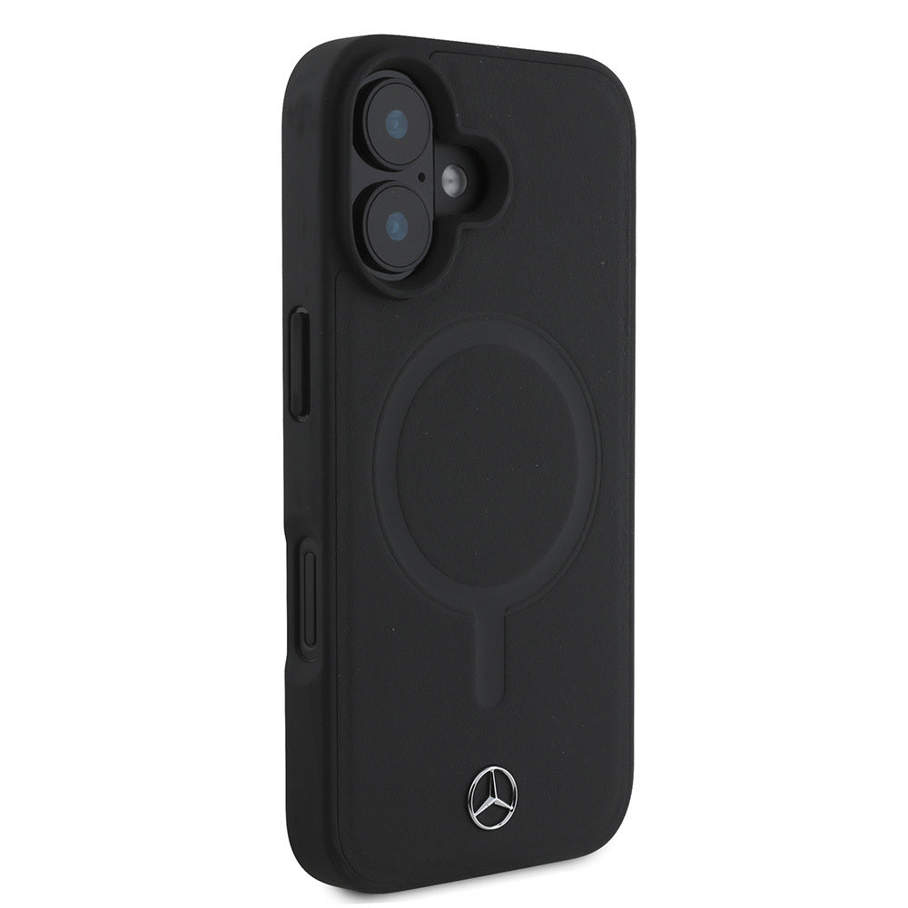 Apple iPhone 16 Plus Kılıf Mercedes Benz M-safe Şarj Özellikli Yumuşak Deri Orjinal Lisanslı Kapak Siyah