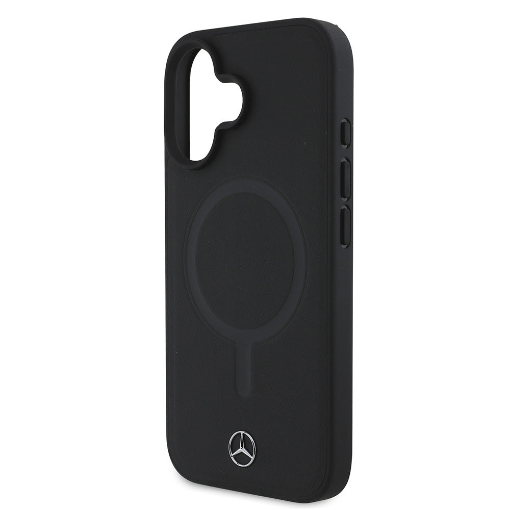 Apple iPhone 16 Plus Kılıf Mercedes Benz M-safe Şarj Özellikli Yumuşak Deri Orjinal Lisanslı Kapak Siyah