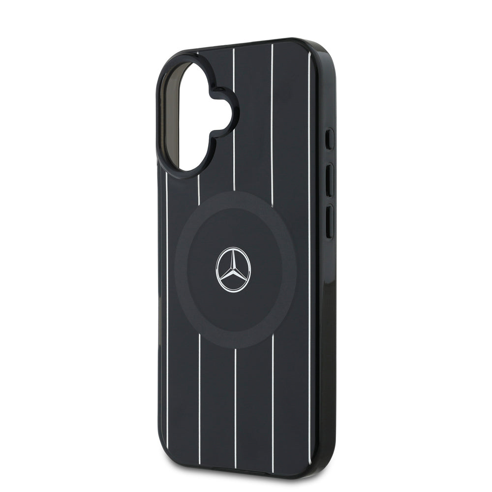 Apple iPhone 16 Plus Kılıf Mercedes Benz Orjinal Lisanslı M-safe Şarj Özellikli Çift Katmanlı Paralel Çizgi Desenli Kapak Siyah