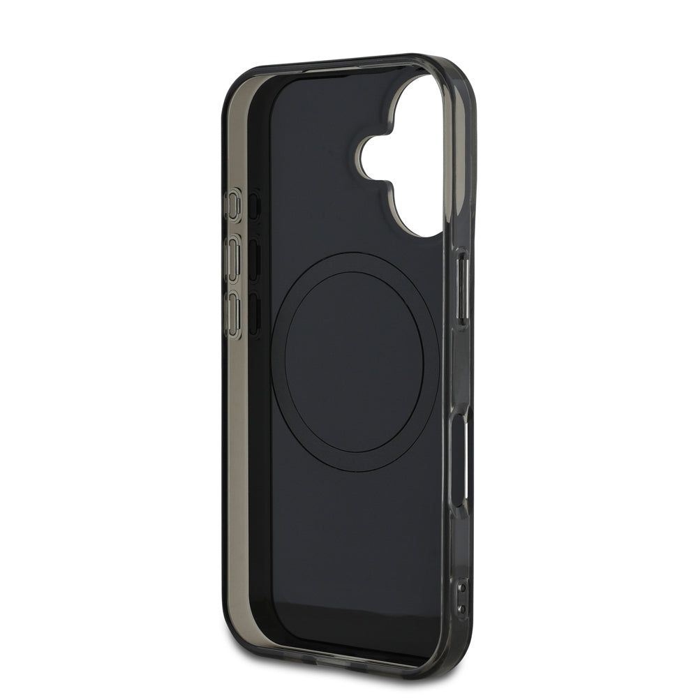 Apple iPhone 16 Plus Kılıf Mercedes Benz Orjinal Lisanslı M-safe Şarj Özellikli Çift Katmanlı Paralel Çizgi Desenli Kapak Siyah