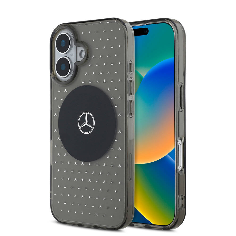 Apple iPhone 16 Plus Kılıf Mercedes Benz Orjinal Lisanslı M-safe Şarj Özellikli Yıldız Desenli Transparan Kapak Siyah