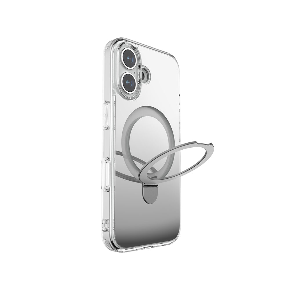 Apple iPhone 16 Plus M-safe Şarj Özellikli Kılıf Raptic Air Stand Serisi Aynalı Arka Yüzey Standlı Kapak Gri