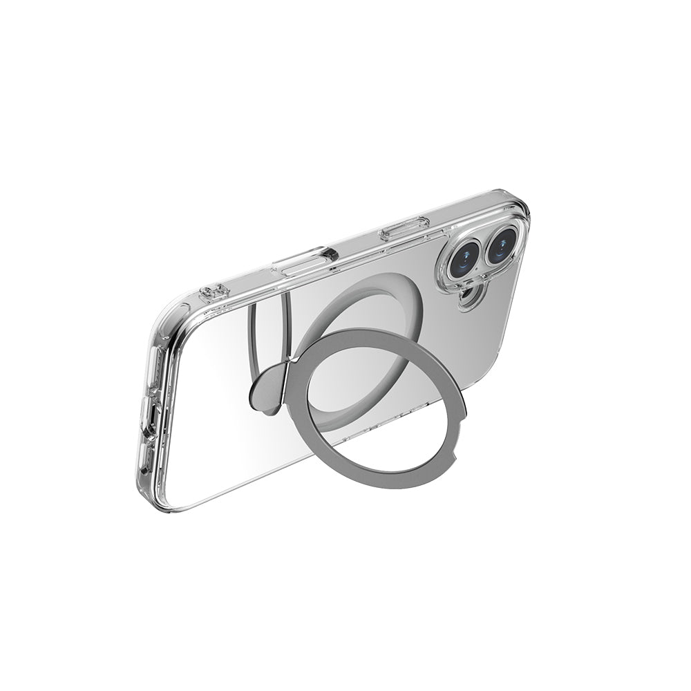 Apple iPhone 16 Plus M-safe Şarj Özellikli Kılıf Raptic Air Stand Serisi Aynalı Arka Yüzey Standlı Kapak Gri