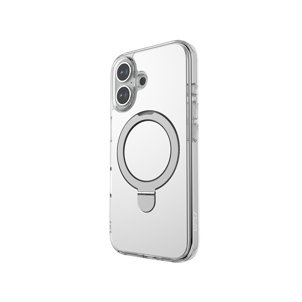 Apple iPhone 16 Plus M-safe Şarj Özellikli Kılıf Raptic Air Stand Serisi Aynalı Arka Yüzey Standlı Kapak Gri