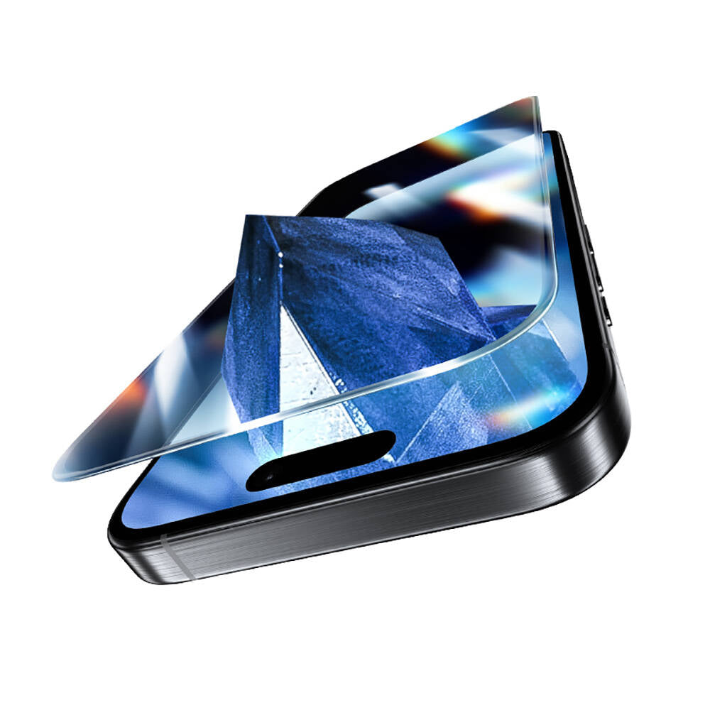 Apple iPhone 16 Pro Benks Glass Warrior Safir Coating 0.9mm Kenarları Dayanıklaştırılmış Cam Ekran Koruyucu + Kolay Uygulama Aparatı Şeffaf