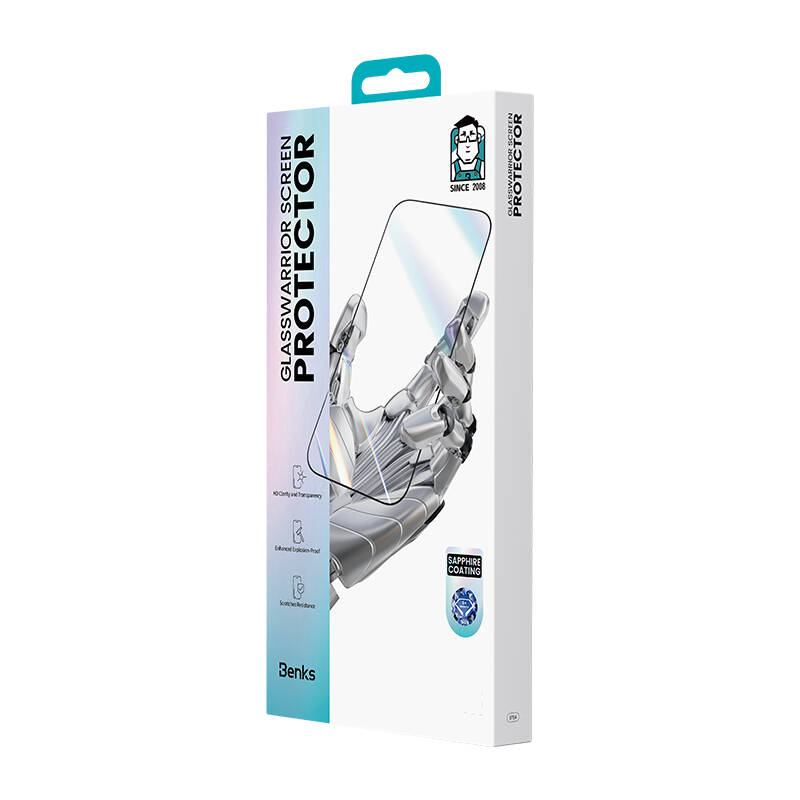 Apple iPhone 16 Pro Benks Glass Warrior Safir Coating 0.9mm Kenarları Dayanıklaştırılmış Cam Ekran Koruyucu + Kolay Uygulama Aparatı Şeffaf