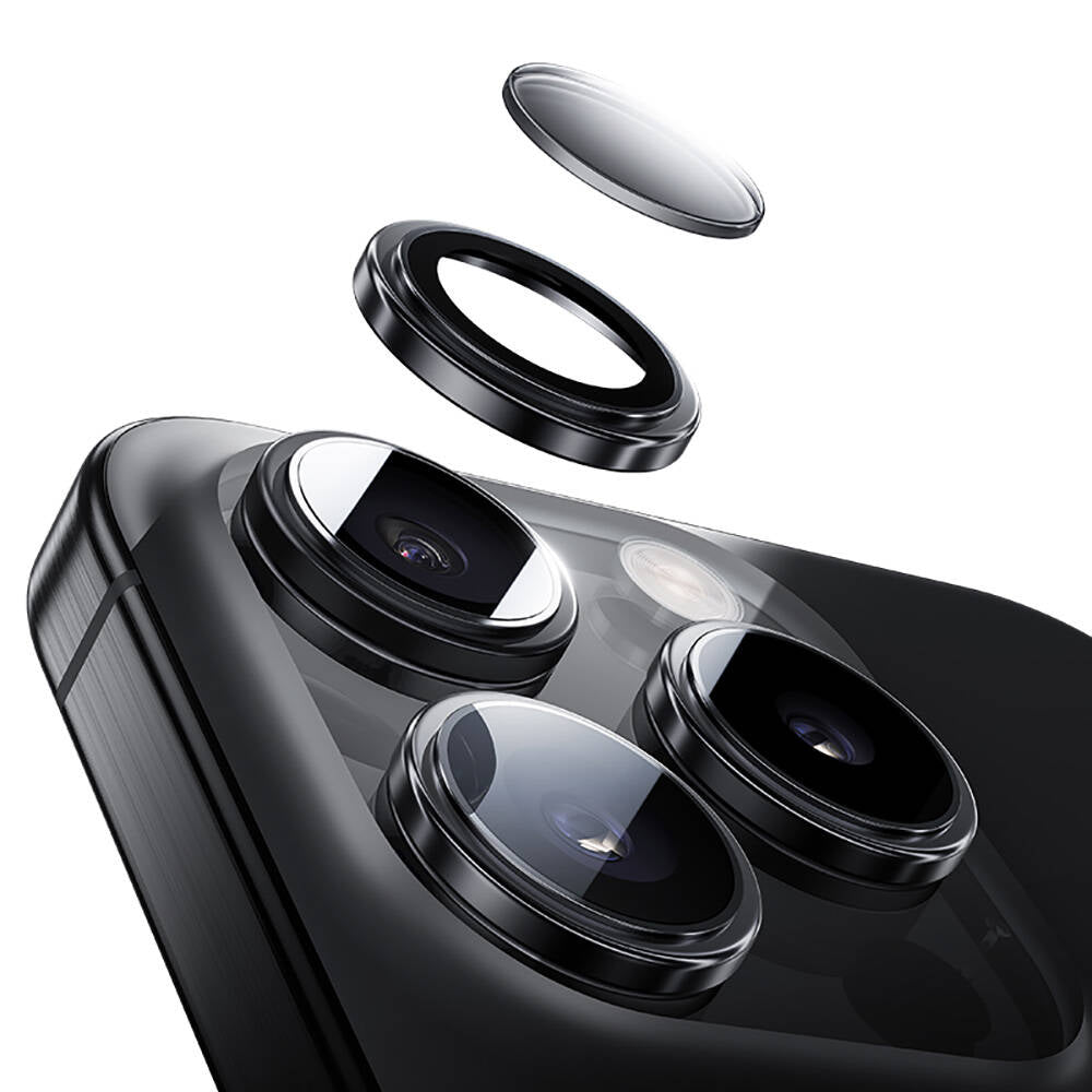 Apple iPhone 16 Pro Benks Parlama Önleyici Glass Warrior Metal Kamera Lens Koruyucu Siyah