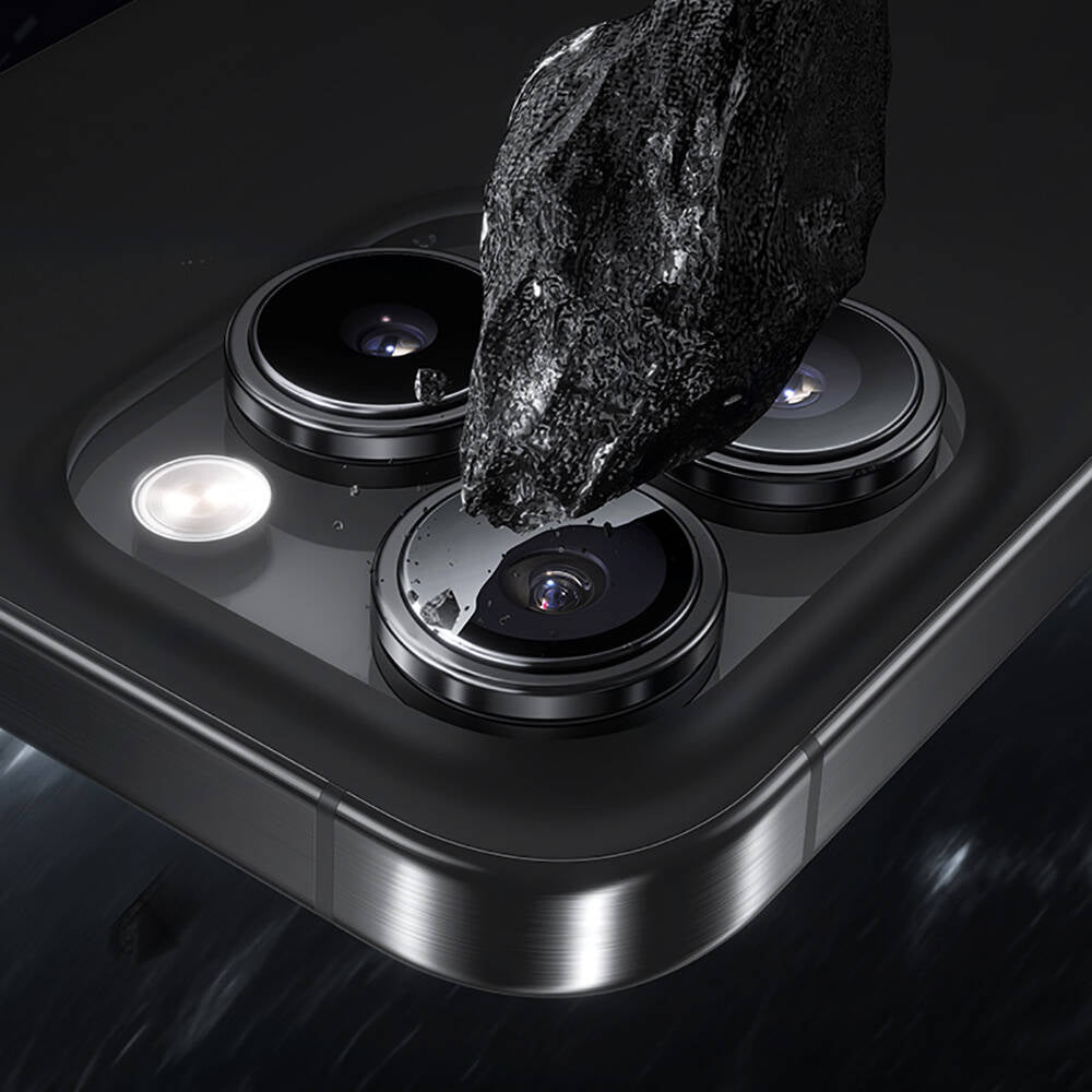 Apple iPhone 16 Pro Benks Parlama Önleyici Glass Warrior Metal Kamera Lens Koruyucu Siyah