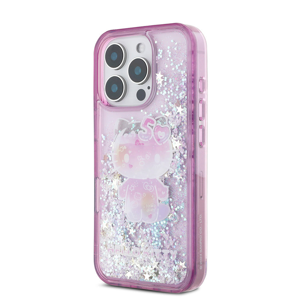 Apple iPhone 16 Pro Case Hello Kitty Original Licensed Liquid Silvery 50th Anniversary Party Cover Mor