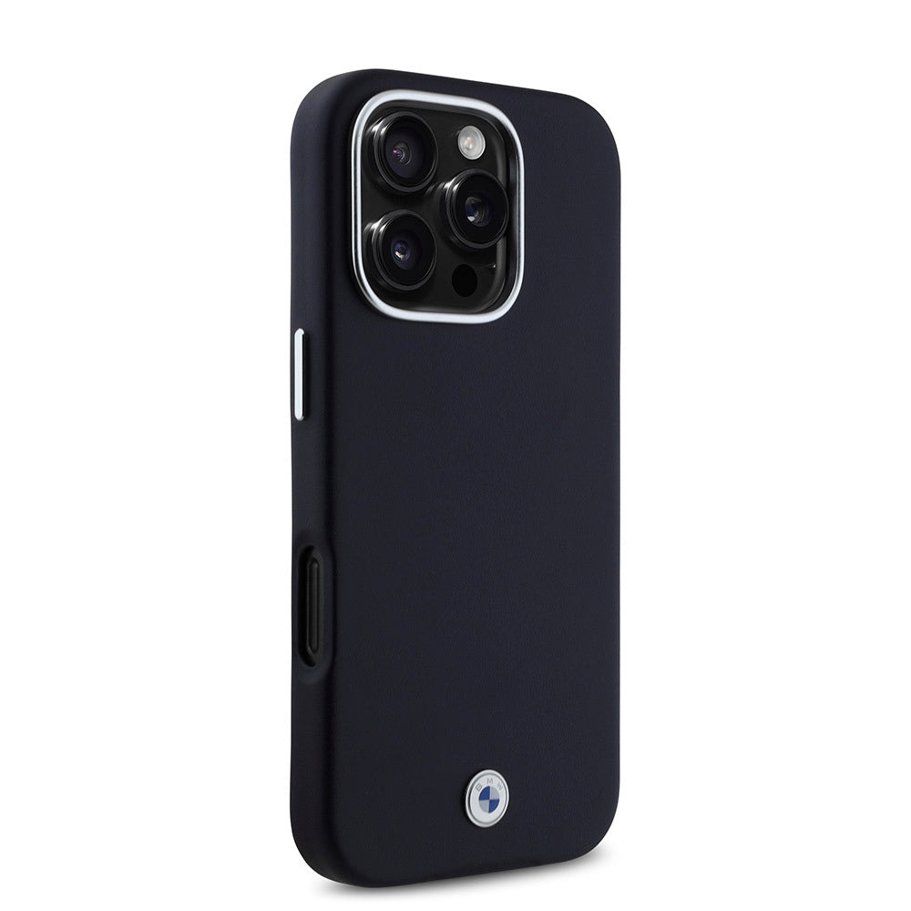 Apple iPhone 16 Pro Kılıf BMW Orjinal Lisanslı M-safe Şarj Özellikli Metal Logolu Tam Kaplama Deri Kapak Lacivert