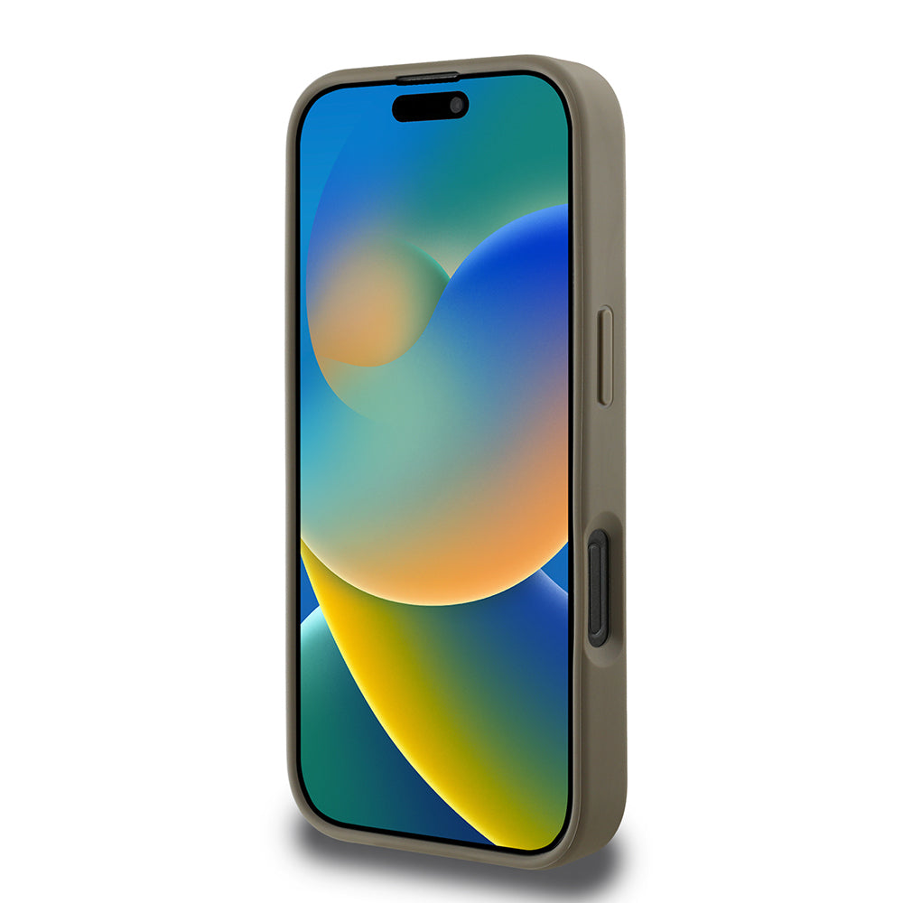 Apple iPhone 16 Pro Kılıf DKNY Orjinal Lisanslı Taşlı DKNY Yazılı Metalik Rhinestones PU Deri Kapak Kahverengi