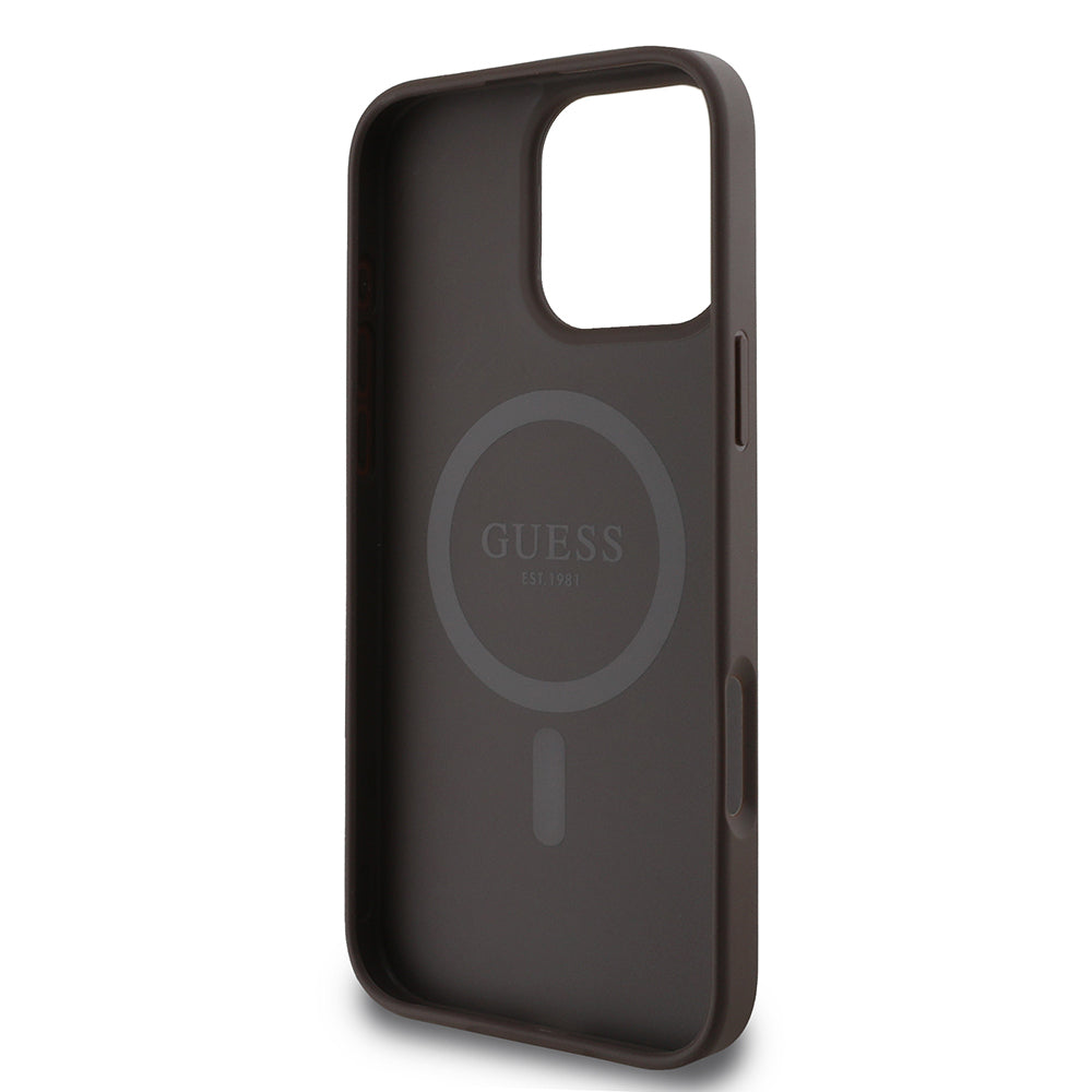 Apple iPhone 16 Pro Kılıf Guess Orjinal Lisanslı M-safe Şarj Özellikli 4G Şerit Tasarımlı Printed Kapak Siyah