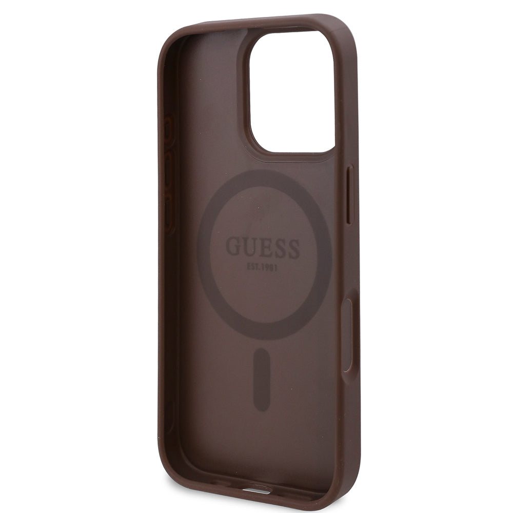 Apple iPhone 16 Pro Kılıf Guess Orjinal Lisanslı M-safe Şarj Özellikli Gül Baskılı 4G Desenli Yazı Logolu Kapak Siyah