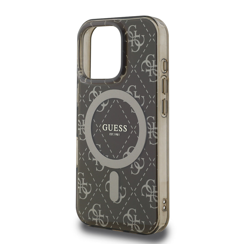 Apple iPhone 16 Pro Kılıf Guess Orjinal Lisanslı M-safe Şarj Özellikli IML Baskılı Klasik Logolu 4G Desenli Kapak Pembe