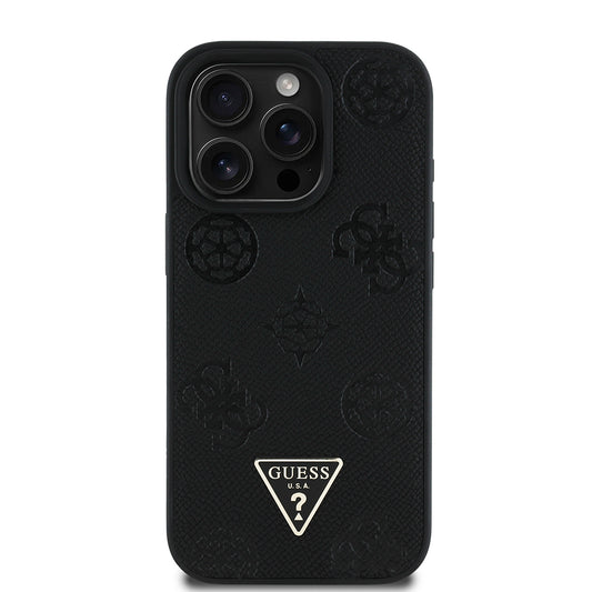 Apple iPhone 16 Pro Kılıf Guess Orjinal Lisanslı M-safe Şarj Özellikli Sıcak Baskılı Üçgen Logolu PU Deri Peony Kapak