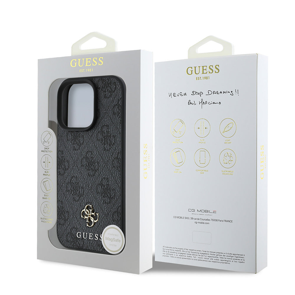 Apple iPhone 16 Pro Kılıf Guess Orjinal Lisanslı M-safe Şarj Özellikli Small 4G Classic Kapak Siyah