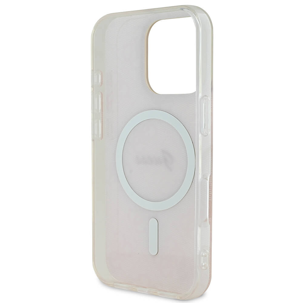 Apple iPhone 16 Pro Kılıf Guess Orjinal Lisanslı M-safe Şarj Özellikli Yazı Logolu 4G Desenli Kapak Pembe