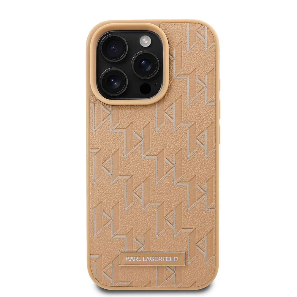 Apple iPhone 16 Pro Kılıf Karl Lagerfeld Orjinal Lisanslı M-safe Şarj Özellikli KL Yazılı Hot Stamp Kapak Krem