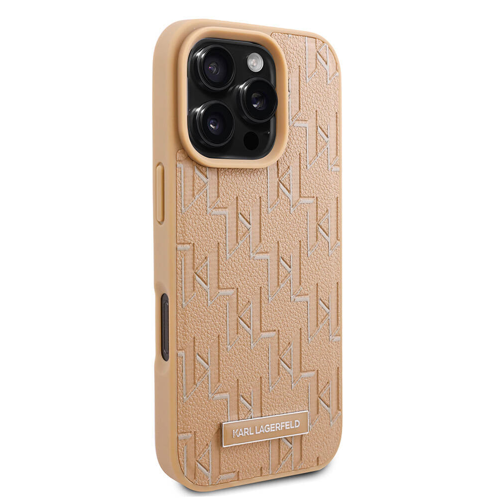 Apple iPhone 16 Pro Kılıf Karl Lagerfeld Orjinal Lisanslı M-safe Şarj Özellikli KL Yazılı Hot Stamp Kapak Pembe