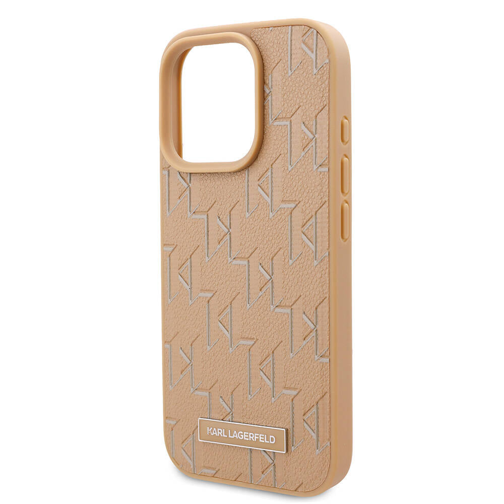 Apple iPhone 16 Pro Kılıf Karl Lagerfeld Orjinal Lisanslı M-safe Şarj Özellikli KL Yazılı Hot Stamp Kapak Krem