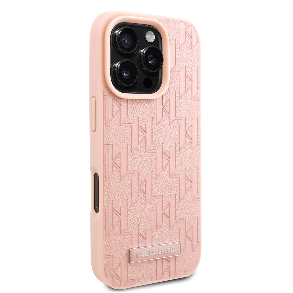 Apple iPhone 16 Pro Kılıf Karl Lagerfeld Orjinal Lisanslı M-safe Şarj Özellikli KL Yazılı Hot Stamp Kapak Pembe