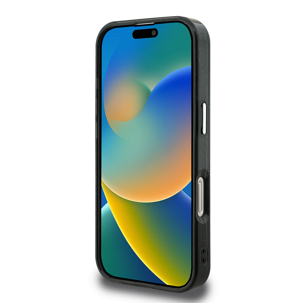 Apple iPhone 16 Pro Kılıf Karl Lagerfeld Orjinal Lisanslı Parlayan Simli Karl & Choupette Heads Kapak Siyah