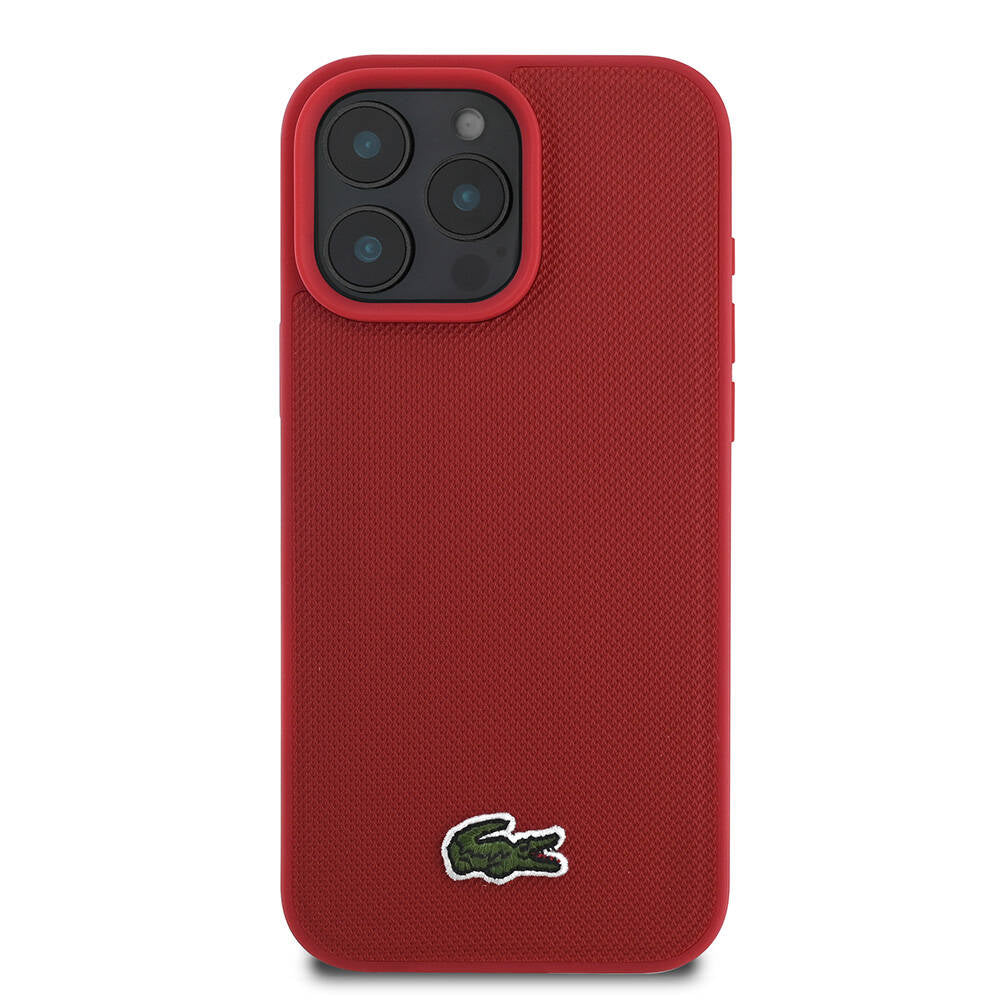 Apple iPhone 16 Pro Kılıf Lacoste Orjinal Lisanslı PU Pike Desenli Arka Yüzey İkonik Timsah Dokuma Logolu Kapak Siyah