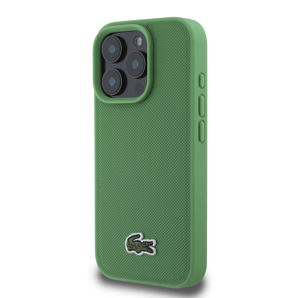 Apple iPhone 16 Pro Kılıf Lacoste Orjinal Lisanslı PU Pike Desenli Arka Yüzey İkonik Timsah Dokuma Logolu Kapak Lacivert