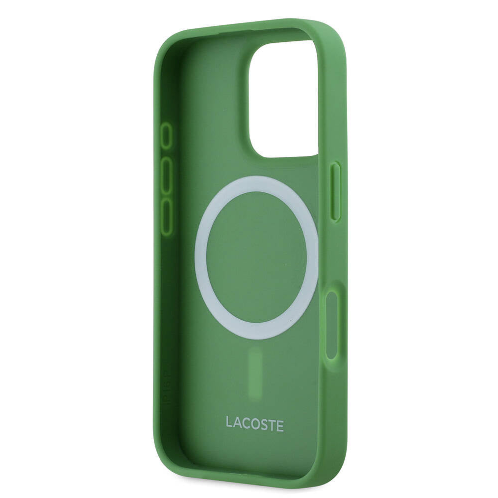 Apple iPhone 16 Pro Kılıf Lacoste Orjinal Lisanslı PU Pike Desenli Arka Yüzey İkonik Timsah Dokuma Logolu Kapak Siyah