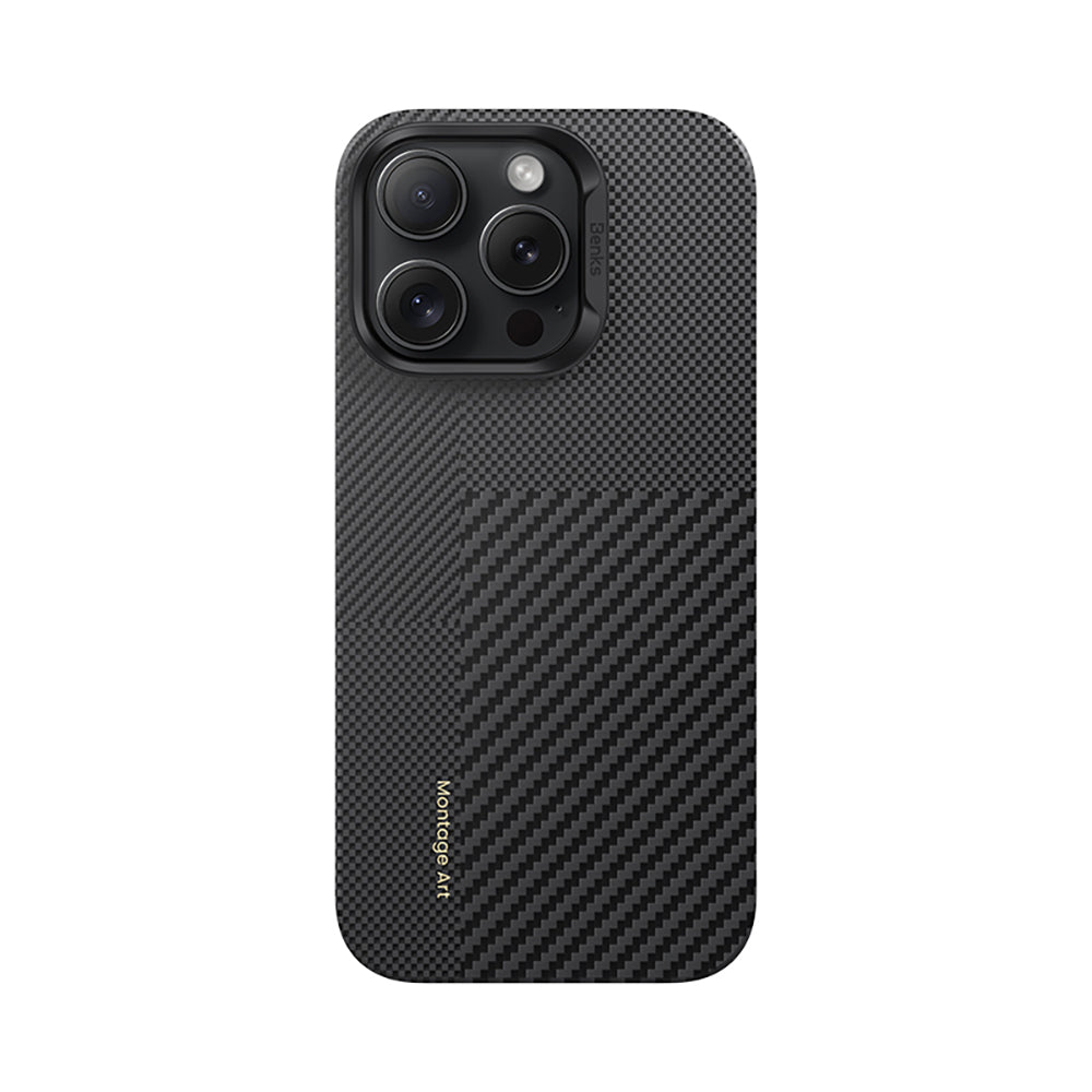 Apple iPhone 16 Pro Kılıf M-safe Şarj Özellikli Karbon Fiber Metal Kamera Çerçeveli Benks Montage ArmorAir Kevlar Kapak