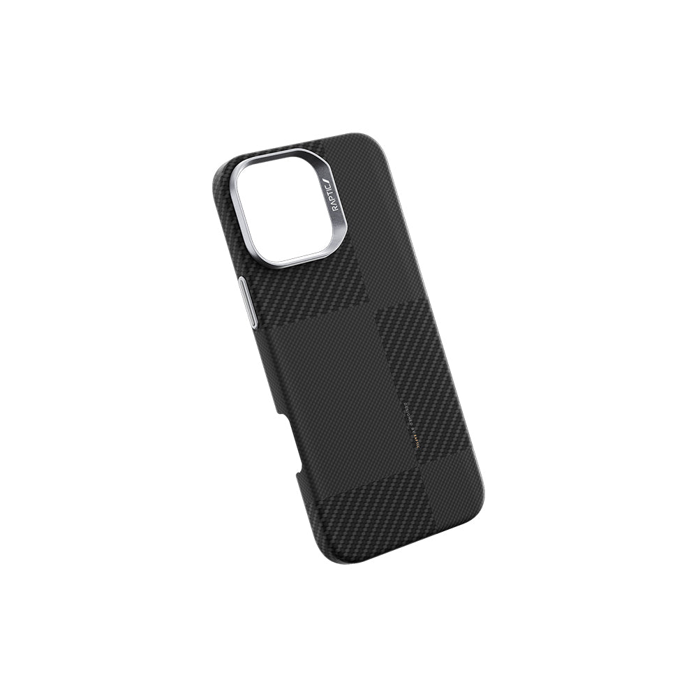 Apple iPhone 16 Pro Kılıf M-safe Şarj Özellikli 600D Metal Kamera Çerçeveli Raptic Aramid Fiber Croxx Mondrian Serisi Kapak Siyah