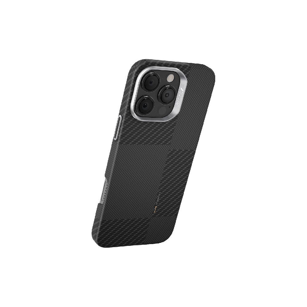 Apple iPhone 16 Pro Kılıf M-safe Şarj Özellikli 600D Metal Kamera Çerçeveli Raptic Aramid Fiber Croxx Mondrian Serisi Kapak Siyah