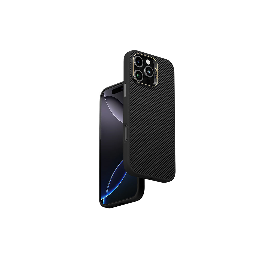 Apple iPhone 16 Pro Kılıf M-safe Şarj Özellikli 600D Metal Kamera Çerçeveli Raptic Aramid Fiber Serisi Kapak Siyah